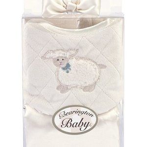 Bearington Baby Lamby Bib and Burp Cloth Gift Set